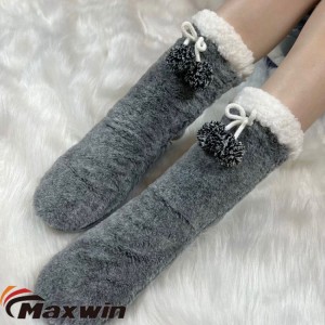 Dámské zimní tlusté šedé podzimní a zimní spací vnitřní protiskluzové domácí ponožky