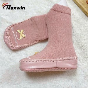 Dětské ponožky s textilní ABS podrážkou a dívčím designem s mašlí