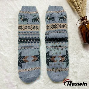 Mga Ladies Home Socks na may Nordic Design S nowflake at Sherpa Lining Cabin Socks