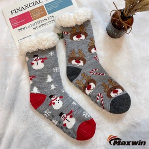 Női fuzzy zokni jávorszarvassal, karácsonyi harisnya, vintage vastag zokni