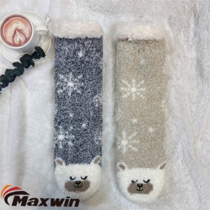 Női téli szuper meleg csúszásgátló kényelmes mikroszálas zokni aranyos állatokkal és hópelyhekkel