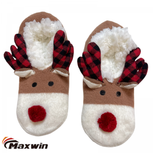Winter Christmas Collection with Cute Elk Animal Soft Warm Ballerina Slippers