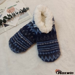 Winter Lady's Cozy Warm Indoor Classic Pattern Non-skid Ballerina Home Masokisi ane Sherpa Lining