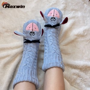 Ladies Winer Mid calf Socks Fuzzy Socks with Donkey