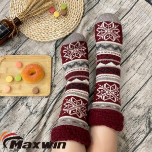Chaussettes pantoufles d'intérieur chaudes d'hiver pour dames avec flocon de neige