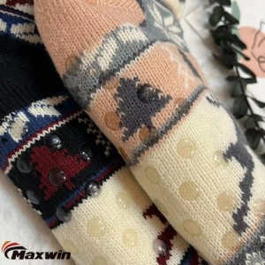 Dammen gemittlech Wanter Socken mat Snowflake an Elk Muster, Duebelschicht Kabine Socken