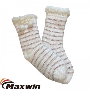 Ladies Winter White Shiny Chenille Home Socks with Pompom