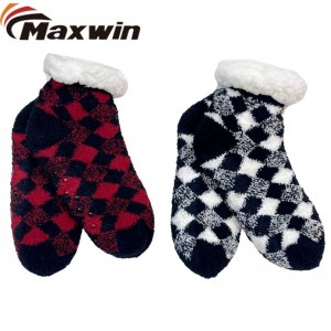 Women's Winter Super Warm Cozy Slipper Socks na may Grid pattern