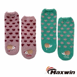 Uwe oyibo nke ụmụ nwanyị Super Cozy Warm Microfiber Slipper Slipper Home Socks with Hedgehog Embroidery