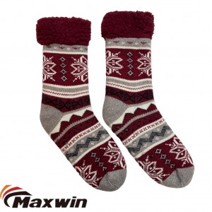 Дамски зимни топли домашни чорапи с чехли със снежинка