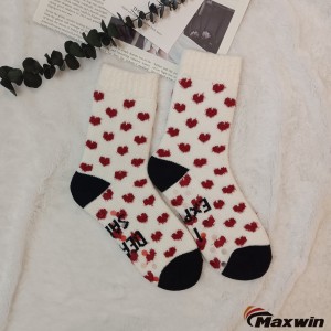 Winter Women's Warm Heart Pattern Thermo Non-skid Thick Socks nga adunay Eyelash Cuff