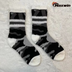 Vyriškos jaukios žieminės kojinės su kamufliažiniu raštu, dvisluoksnės namų kojinės