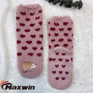Women's Winter Super Cozy Warm Microfiber Slipper Home Socks nga adunay Hedgehog Embroidery