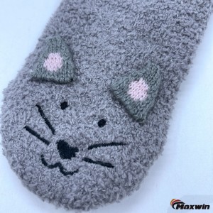 어린이 동물 고양이 디자인 따뜻한 겨울 사용자 정의 안티 슬립 도트 아늑한 슬리퍼 양말