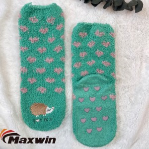 Uwe oyibo nke ụmụ nwanyị Super Cozy Warm Microfiber Slipper Slipper Home Socks with Hedgehog Embroidery
