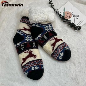 Kar Tanesi ve Elk Desenli Bayan Rahat Kışlık Çorap, Çift Kat Kabin Çorabı