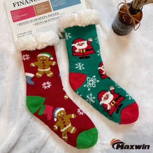 ถุงเท้าคลุมเครือคริสต์มาสผู้หญิงกับซานตาคลอสและมนุษย์ขนมปังขิง