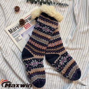 Superwarme Damen-Slipper-Socken für den Winter mit Schneeflockenmuster