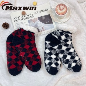 Superwarme, gemütliche Slipper-Socken für Damen mit Gittermuster für den Winter