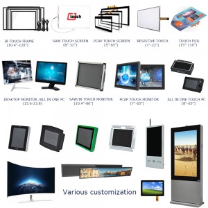 ស៊ុមដែក 12.1 អ៊ីង CJtouch ជញ្ជាំងបង្កប់ Lcd អេក្រង់ LCD បើកស៊ុមទូទៅ 21.5 27 43 អ៊ីញ Ir Touch Screen Monitor