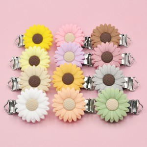 Cute sunflower shape baby silicone pacifier clip Wholesale