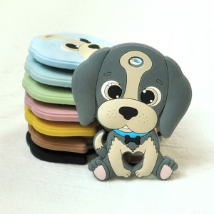 Bonitos xoguetes de dentición para bebés con forma de perro Mordedor de silicona sen BPA
