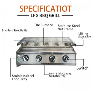 Stainless steel 4 burner gas grill