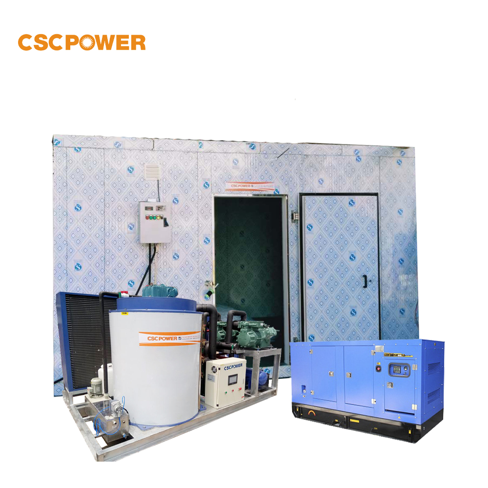 CSCPOWER 2021 new solar powered ice flake making machine 10 tons with cold room and generator for fowl/poultry meat processing Featured Image