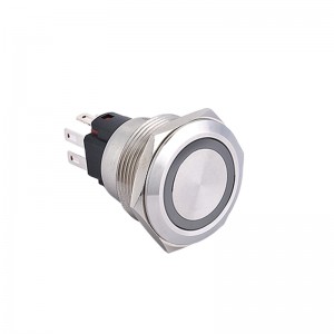 ELEWIND 19mm 22mm μεταλλικό Ανοξείδωτο ατσάλι 1NO1NC διακόπτης κουμπιού στιγμιαίας μανδάλωσης με δακτυλιοειδή λυχνία LED PM225F-11E/S