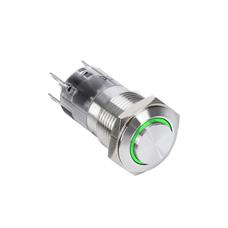 Kim loại 16MM Thép không gỉ 1NO1NC nút bấm bật-tắt chốt tạm thời với đèn LED vòng PM164F (H) -11E / S