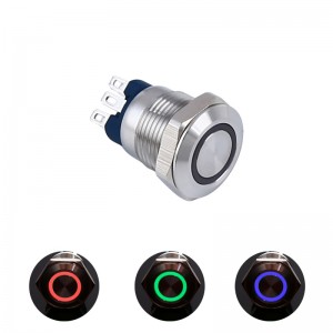 12 մմ հակավանդալային կոճակի անջատիչ 3 գույնի RGB LED գունավոր IP67 անջրանցիկ (PM121F-10E/J/RGB/12V/S)