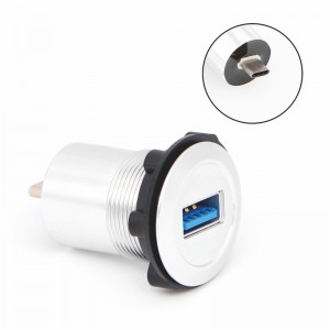 22mm mounting diameter metal Aluminum anodized USB connector socket USB3.0 Female A to type C male C
