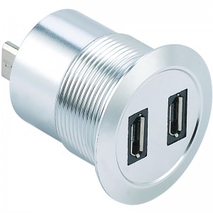 22mm pemasangan diameter logam Aluminium anodized konektor USB soket lapisan ganda 2 * USB2.0 Micro Female to male