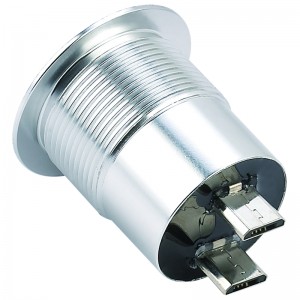 22mm diamètre de montage métal aluminium anodisé connecteur USB double couche 2 * USB2.0 Micro femelle à mâle