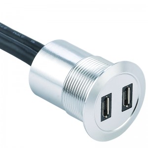 22mm ningkatna diaméter logam Aluminium anodized konektor USB stop kontak lapisan ganda 2 * USB2.0 Micro Awéwé ka jalu jeung 60cm kabel