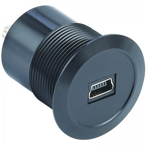 22mm Montage Duerchmiesser Metall Aluminium anodiséiert USB Connector Socket Mini USB2.0 Weiblech bis männlech