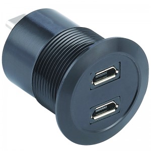 22mm montage diameter metaal Aluminium geanodiseerd USB connector socket dubbellaags 2*USB2.0 Micro Female naar male