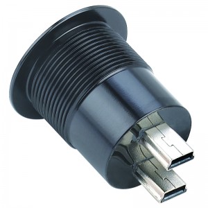 22mm diameter pemasangan logam Aluminium anodized USB konektor soket lapisan ganda 2 * USB2.0 mini Perempuan ke laki-laki