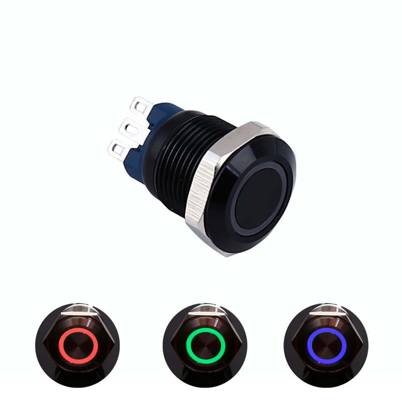 12 մմ հակավանդալային սեղմման կոճակի անջատիչ 3 գույնի RGB LED գունավոր IP67 անջրանցիկ (PM121F-10E/J/RGB/12V/S) Առաջարկվող պատկեր