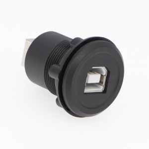 22 mm-ko muntaketa-diametroko plastikozko USB konektorearen entxufea USB2.0 Eme B-ra Eme B-ra