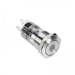 Метален 16mm од нерѓосувачки челик 1NO1NC прекинувач за притискање на копче за моментално заклучување и исклучување со точка LED светло PM164F(H)-11D/S