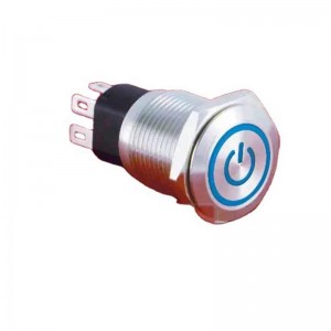 16 mm metalo nerūdijančio plieno 1NO1NC mygtuko jungiklis su šviečiančiu maitinimo simboliu PM165F(H)-11DET/J/S