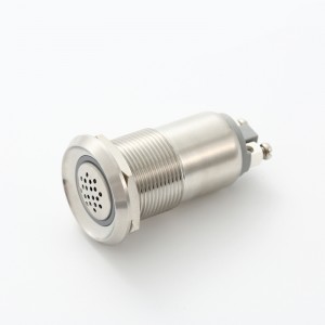 Buzzer flash stàilinn 19mm le solas LED 12V 24V (PM191B-SM / R / 24V)