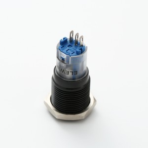 Comutator cu buton de blocare sau momentan negru din aluminiu de 16 mm (PM162F-11Z/A, PM162H-11/A CE, ROHS)