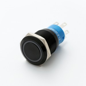 Interruptor de polsador d'alumini negre o acer inoxidable amb anell de tres LED de 19 mm il·luminat (PM192F-11E/J/RGB/12V/S)