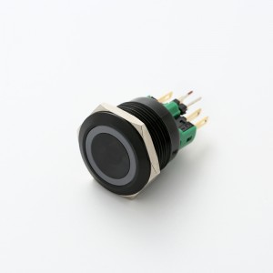 អាលុយមីញ៉ូមពណ៌ខ្មៅ 22mm ឬដែកអ៊ីណុក 3 ចិញ្ចៀនពណ៌ LED 3 បំភ្លឺប៊ូតុងបិទបើក latching (PM221F-11ZE/RGB/12V/A)
