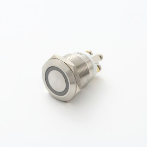 ELEWIND 19mm δακτύλιος φωτιζόμενος διακόπτης κουμπιού φωτός led 1NO στιγμιαίο μέταλλο από ανοξείδωτο χάλυβα (PM191F-10E/R/12V/S)