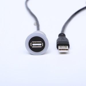 22 mm монтажен диаметър пластмасов USB конектор гнездо USB2.0 женски A към мъжки A с LED светлина (60 cm кабел)
