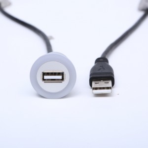 Soicéad cónascaire USB plaisteach trastomhas gléasta 22mm USB2.0 Mná A go fireann A le solas LED (cábla 60cm)