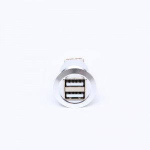 22 mm montažni premer, kovina, eloksiran aluminij, dvoslojna vtičnica USB konektorja 2*USB2.0 ženski A v ženski A